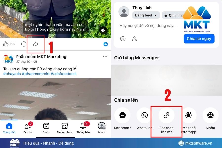 Chia sẻ video từ Facebook qua Zalo bằng link